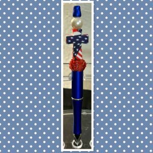 Silicone Patriotic Cross Beaded  Pen, Beaded Twist Pen, Writing Instrument